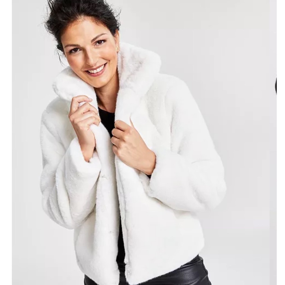 INC International Concepts White Women's Faux-Fur  Jacket